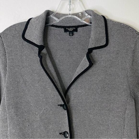 Talbots black white knit silk blend preppy office stretchy button blazer small - Picture 2 of 7